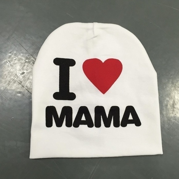 Baby Cap Beanie Hat  I Love Mama White Cotton 6-48 Months White Black Red Heart - Picture 2 of 5